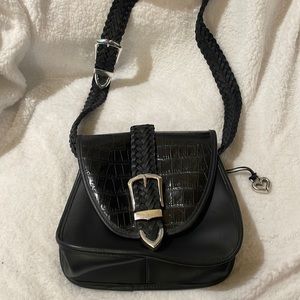 Brighton black leather crossbody bag purse. Crocodile print.